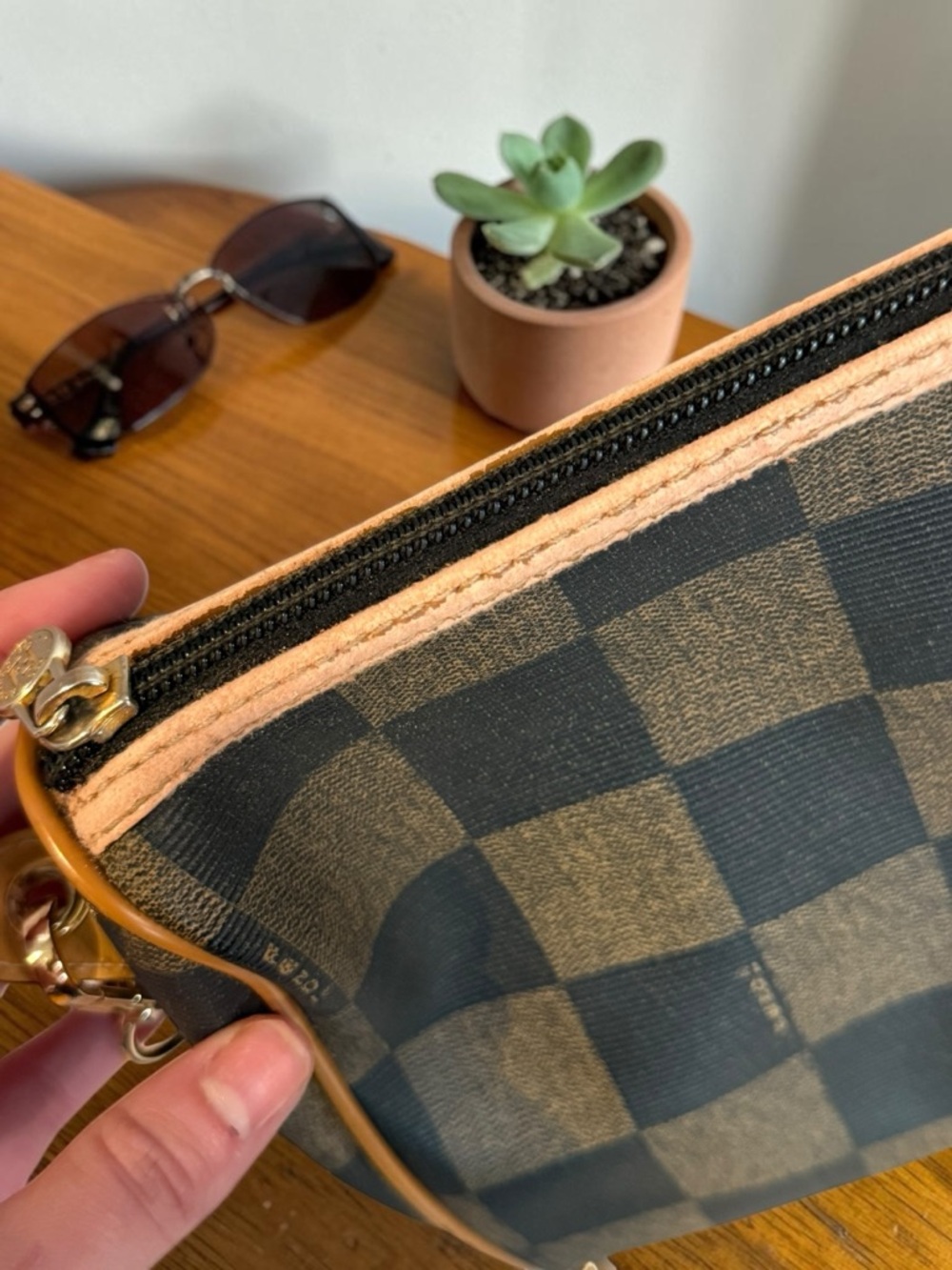 Vintage Fendi Pequin Checker Crossbody / Shoulder Blag Brown Zucca PVC Chain Bag - Picture 3 of 11